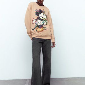 Zara Beige Mickey Graphic Sweatshirt